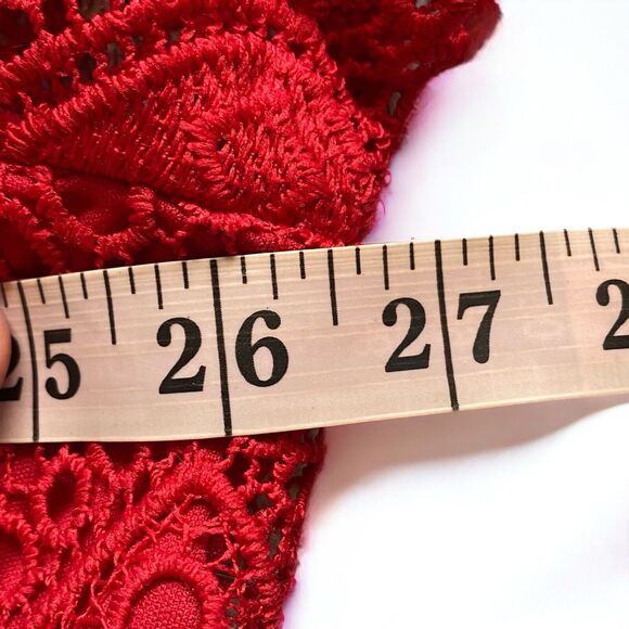 Sold! Lane Bryant Womens Blouse Size 24 Red Scalloped Lace Peplum Shirt Top - Picture 4 of 11